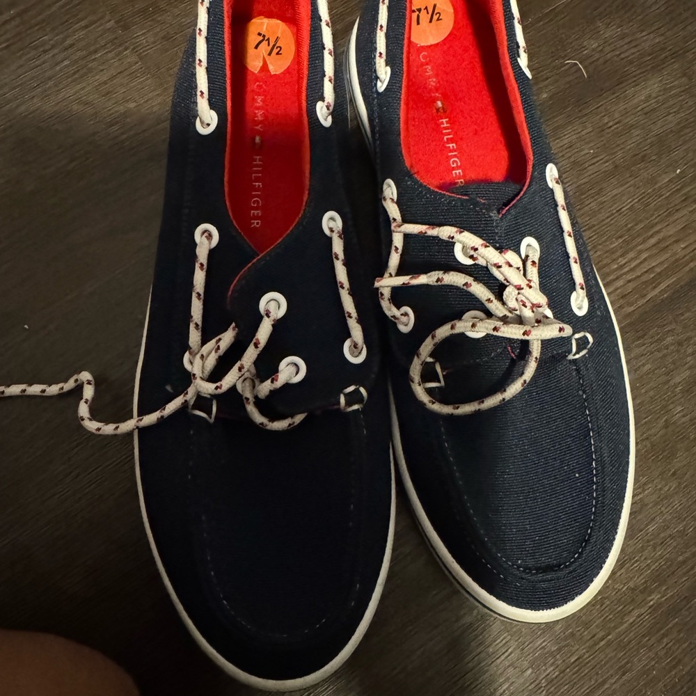 Tommy Hilfiger Dark Blue Boat Shoes with White Accents